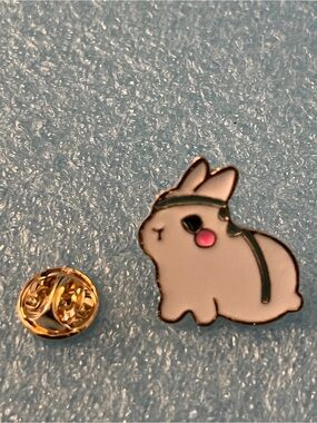 Cute White Bunny Enamel Pin with Green Accent - Pins & Accessories
